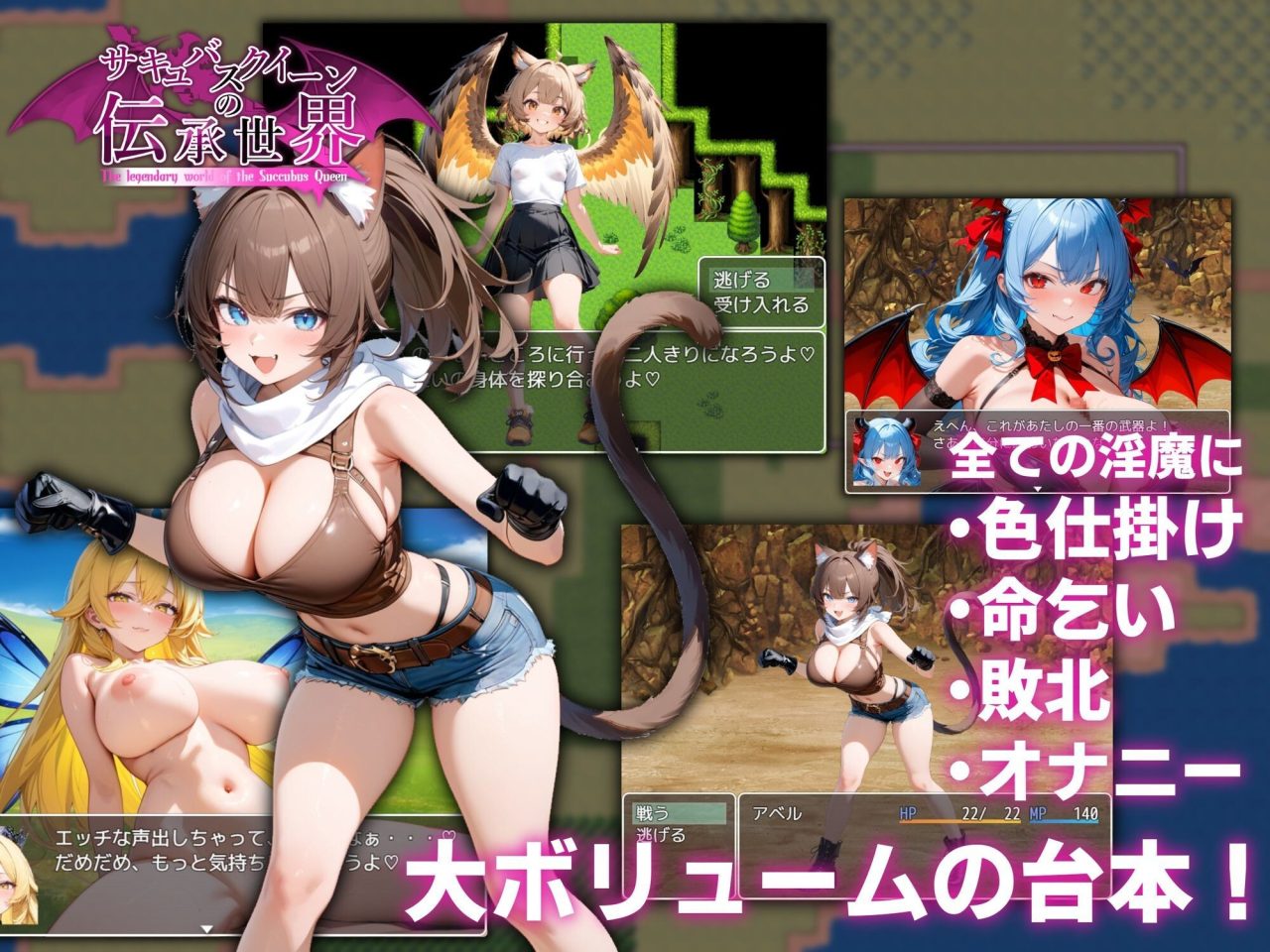【RPG/机翻+AI文本/AI作画】魅魔女王的传说世界：受虐者、淫魔与诱惑等级吸取的桃色陷阱/サキュバスクイーンの伝承世界〜マゾと淫魔と誘惑レベルドレイン色仕掛け〜AI汉化版+存档[9月新作/1.6G]