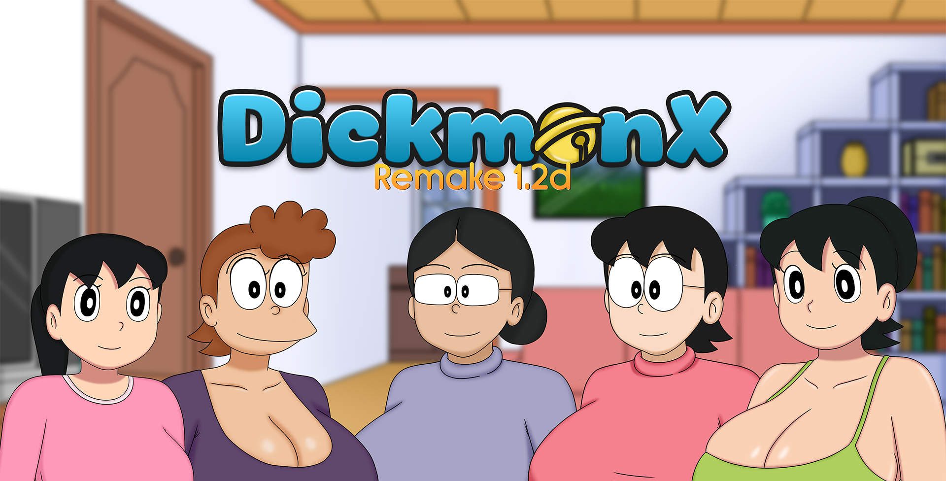 在IOS系统上用RenpyViewer模拟器运行游戏“DickmonX Remake [v1.3a]”。游戏内容：父母调到另一个城镇后，你要住在父亲同事家，可选择去镇上找工作或待在家享受。